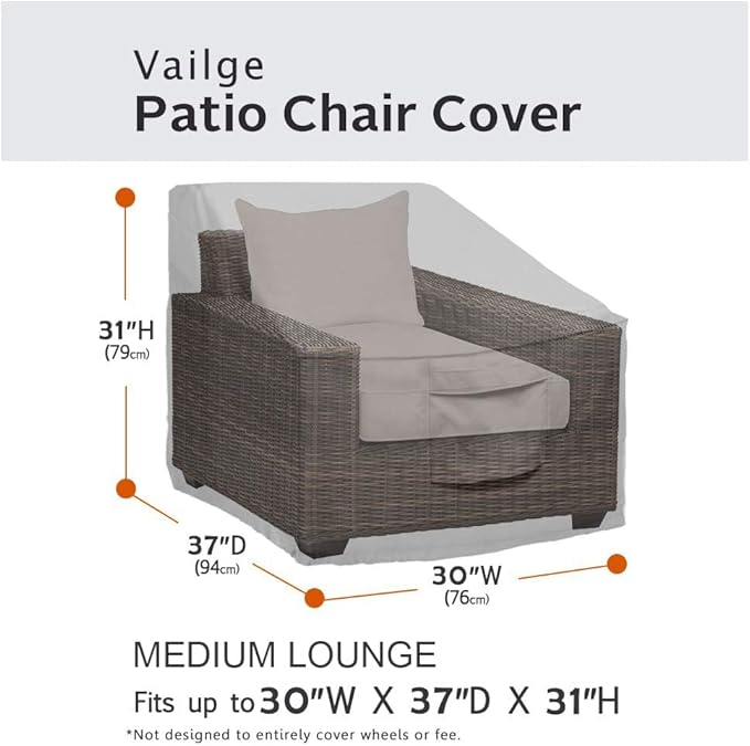 Vailge Patio Chair Covers, Lounge Deep Seat Cover, Heavy Duty and Waterproof Outdoor Lawn Patio Furniture Covers (4 Pack - Medium, Grey)