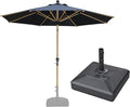 PURPLE LEAF 8 Feet Market Umbrella with Base Patio Umbrella Round Outdoor Table Umbrella with Push Button Tilt & Crank and 8 Ribs Aluminum Outdoor Umbrella for Garden Deck Balcony, Navy Blue