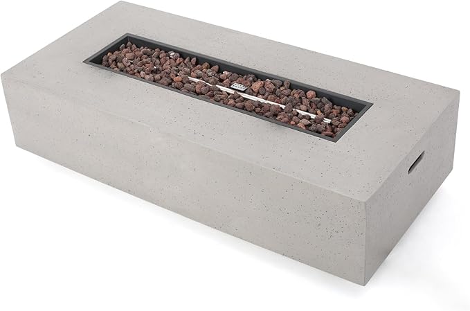 Merax 56" Rectangular MGO Propane Fire Pit Table, 50,000 BTU Outdoor Patio Heater with Modern Concrete Design for Backyard, Deck, Garden (Tank Cover Not Included), Light Grey