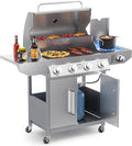 SKOK 4-Burner Propane Gas BBQ Grill with Side Burner & Porcelain-Enameled Grilling Grates,Stainless Steel Grill with 544 Sq. In. Grilling Area for Outdoor Cooking,58,000 BTU Output