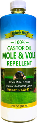 Nature's MACE Mole and Vole Mace, Mole Deterrent for Yard, 32 oz, Pure Castor Oil, Mole Repellent for Lawns, Stop Tunneling, Mole Remover Treatment, Castor Oil Repellent, People, Pet, Plant Safe