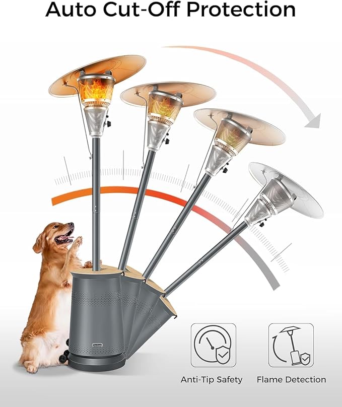 50,000 BTU Patio Heater for Outdoor Use With Adjustable Heat Focusing Top, Portable Propane Patio Heater with Wheels, Stainless Steel Burner for Porch, Deck, Garden, Commercial (Grey)