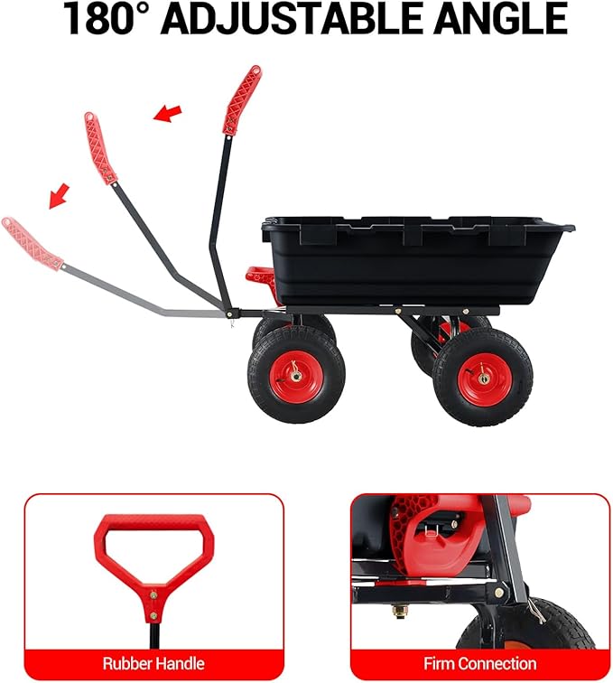 Garden Dump Cart, 800 LB Capacity, Heavy Duty Yard Wagon with All Terrain Tires & 180° Adjustable Handle, Durable Outdoor Gardening Cart for Lawn Yard, Black