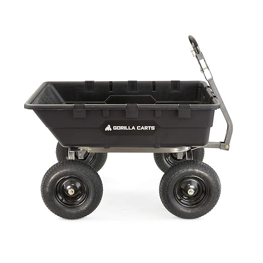Gorilla Carts Heavy-Duty Poly Yard Dump Cart, 10 Cu Ft Tub, 1500 lb Haul Capacity, Black – Towable Utility Wagon with Quick-Release Dumping & Pneumatic Tires for Landscaping and Gardening