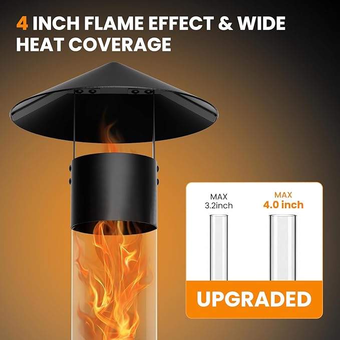 DoCred Patio Pellet Heater, 71.2" H Wood Pellet Heaters Including Thickened Base with Wheels, Smokeless Glass Fire Tube Heater Outdoor Metal Fire Pit for Patio, Backyard, Camping, Porch & Garden