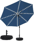 Sundale Outdoor Olefin 5-Year-Non-Fading Solar 88 LED 10FT Solar Patio Umbrella with Sand Bag Base, Outdoor Umbrella with Tilt and Crank, Navy