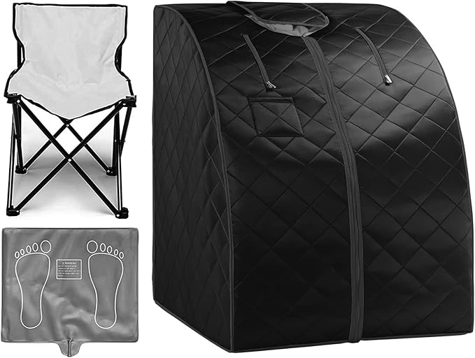 ZONEMEL Oversize Portable Far Infrared 1 Person Sauna, Personal Sauna Spa for Relaxation at Home, with Handheld Remote Control, Heated Footpad and Folding Chair (L 33.0” x W 31.5” x H 40”, X-Large)