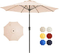 9FT Large Outdoor Patio Umbrella Market Table Umbrella-UV Resistant, Easy Push Button Tilt and Crank, 8 Sturdy Ribs Heavy-Duty Pool Umbrella for Deck, Backyard,Garden,Beige