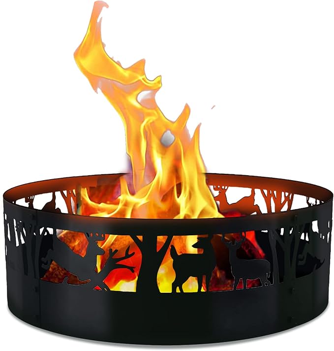 Fire Pit Ring: 36 X 12 in Large Metal Smokeless Heavy Duty Black Anti-Rust Coating Portable for Outdoor Camping Garden Wood Burning Keep Warm with Air Vent for Men
