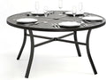 PHI VILLA Outdoor Round Dining Table for 6, 54" Large Metal Wrought Iron Table with Umbrella Hole, All Weather Furniture for Patio, Deck, Yard, Porch - Black