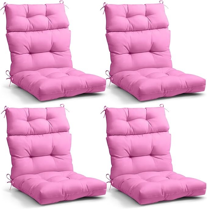 EAGLE PEAK Tufted Outdoor/Indoor High Back Patio Chair Cushions, Set of 4, 46'' x 22'', Pink