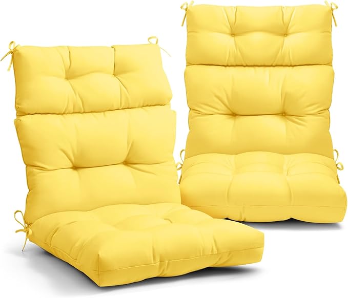 EAGLE PEAK Tufted Outdoor/Indoor High Back Patio Chair Cushions, Set of 2, 46'' x 22'', Yellow