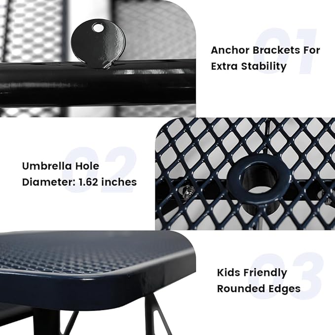 Rueekfil 72" Thermoplastic Picnic Table with Umbrella Hole up to 1.5", Heavy Duty Commercial Picnic Table for Outdoor, Family & Party Ready for School Camping, Rectangular, Blue