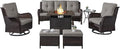 Belord Outdoor Patio Furniture Set with Propane Fire Pit Table, 7 Pieces Wicker Patio Conversation Set with 2 Swivel Glider Rocker Chair Rattan Sofa Grey Cushion Perfect for Casual Gathering