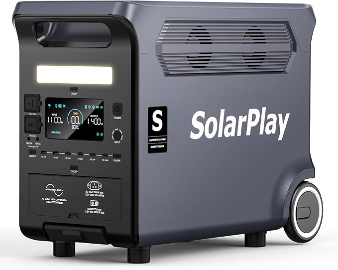 SolarPlay Q3600 Portable Power Station, 3600W AC Output(Surge 5500W) 3840Wh LiFePO4 Battery Solar Powered Generator, Essential Home Backup for Home Use, Power Outages, RV, Camping, Outdoor Adventures
