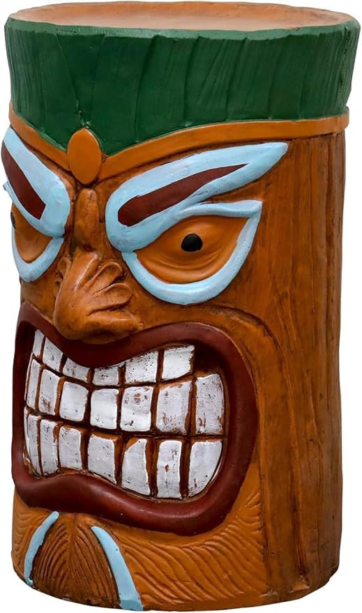 SKYFIRE Large Tiki Statue - 20”H Tiki Bar Side Tables Outdoor Decor for Garden, Patio, Backyard, Lawn and Office -Concrete The Grand Tiki Face Kanaloa Teeth Stool End Table for House Decor