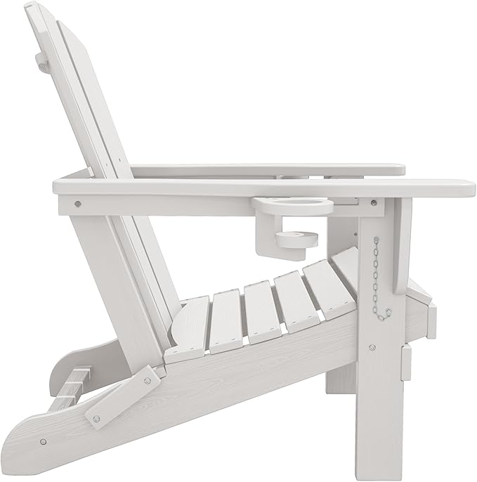 SERWALL Adirondack Chair with Cup Holders - Composite Adirondack Chairs Set of 4 HDPE Outdoor Chairs All Weather Use- White