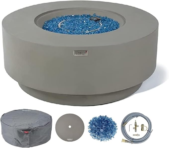 AMS Fireplace | Elementi Plus | Colosseo | Round Light Gray Concrete Natural Gas Fire Table Pit (Natural Gas)