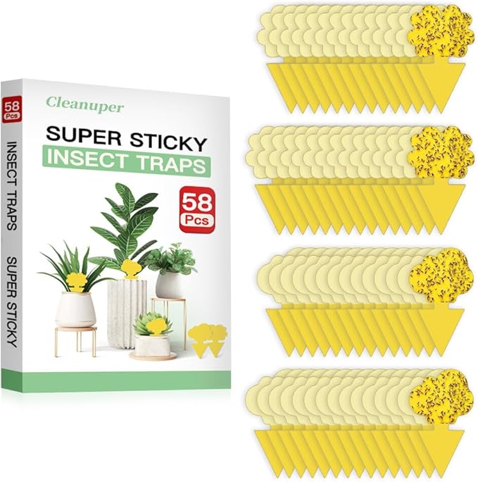 58 Pcs Yellow Flying Insect Traps for Plants,Indoors, Outdoors, Kitchen, Sticky Traps for Fungus Gnat, Fly and Fruit Fly, Flying Insects, Non-Toxic & Odorless, Kid & Pet Safe, Economic Pack (Yellow)