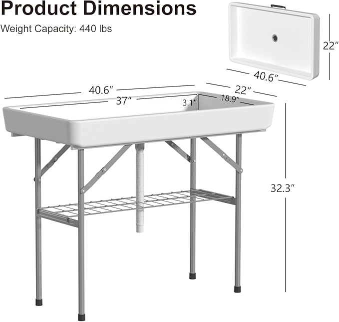IWDOO 4 Foot Led Ice Cooler Table, Outdoor Cooler Table with Removable Matching Skirt LED Light Strip Drain Plug and Shelf, Folding Ice Tables for Party, BBQ, Camping, Picnic
