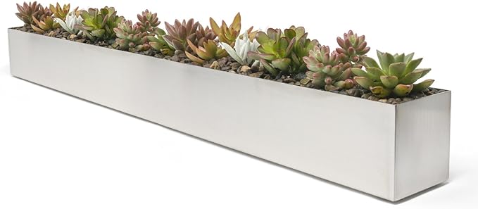 Buhbo Modern Trough Rectangle Planter 32 inch, Brushed Stainless Steel