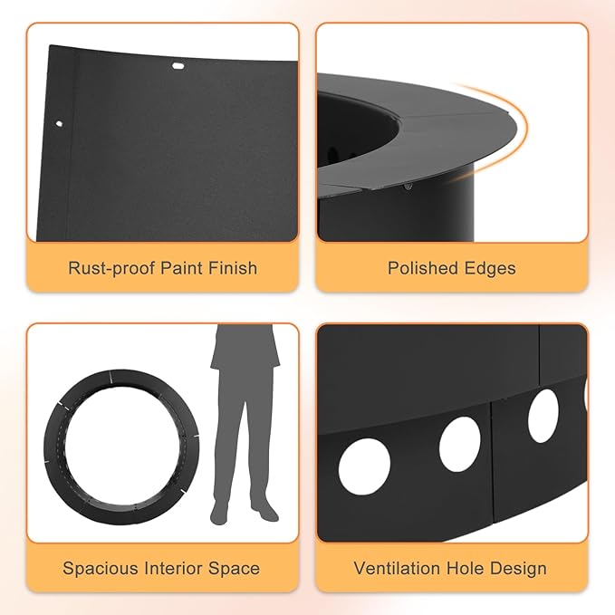 36 Inch Outer/30 Inch Inner Fire Pit Ring, Dual-Layer Design Smokeless Firepit Liner for Backyard, Beach & Camping