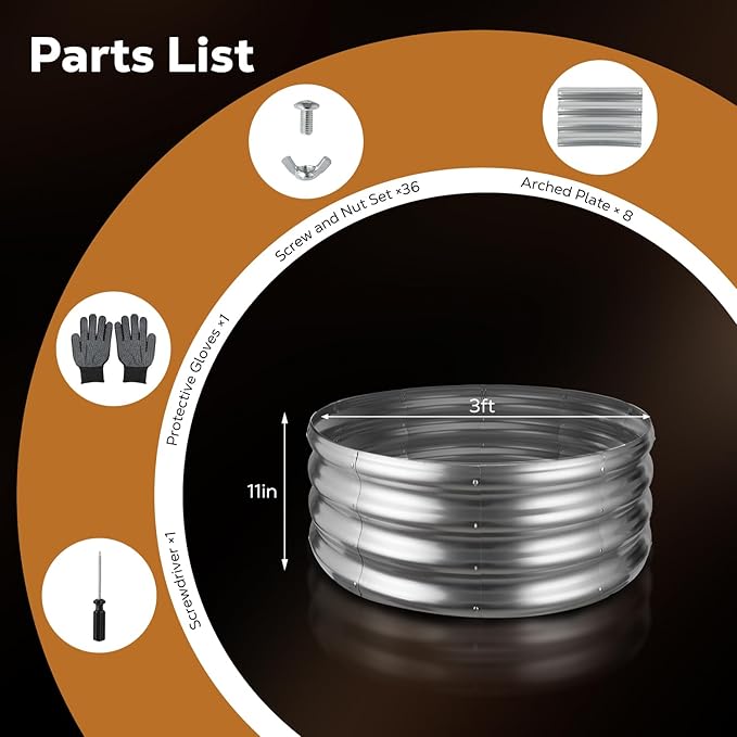 36 Inch Round Galvanized Fire Pit Ring, Silver Round Galvanized Fire Ring, 3 Feet Diameter Fire Pit, Outdoor Pits for Backyard, Camping, Bonfire