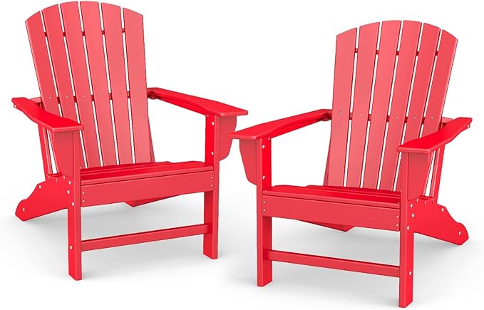 BRIOPAWS Adirondack-Chairs-Set of 2 | Fire Pit Chair | Oversized | HDPE Plastic | Weather Resistant | for Deck Outdoor Poolside Campfire | Red