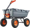 Garden Dump Cart, 800 LB Capacity, Heavy Duty Yard Wagon with All Terrain Tires & 180° Adjustable Handle, Durable Outdoor Gardening Cart for Lawn Yard, Grey