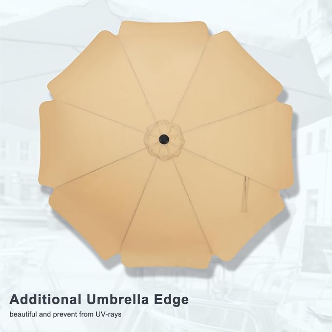 MASTERCANOPY Valance Patio Umbrella for Outdoor Table Market -8 Ribs (9ft, Khaki)