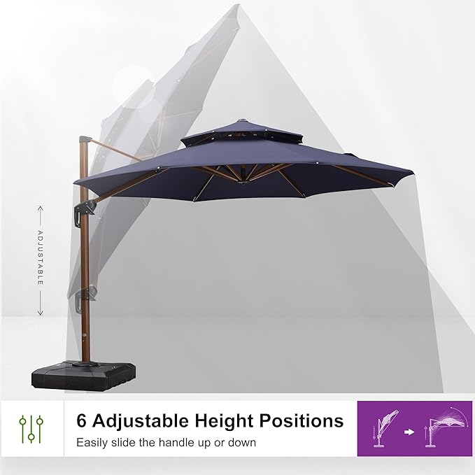 PURPLE LEAF 11ft Patio Umbrella Outdoor Round Umbrellas Large Cantilever Umbrella Windproof Offset Umbrellas Heavy Duty Sun Umbrella for Garden Deck Pool Patio, Navy Blue