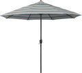California Umbrella 9' Rd Aluminum Patio Umbrella, Crank Lift, Auto Tilt, Black Finish, Sunbrella Gateway Mist