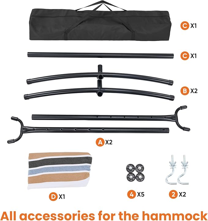 Sweetcrispy Double Hammock with Space Saving Steel Stand Heavy Duty 2 Person Standing Hammocks 450lb Capacity for Outside Garden Yard with Portable Carrying Bag