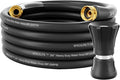 SPECILITE 3/4" Garden Hose 25 ft with High Flow Nozzle, Heavy Duty Flexible Hybrid Rubber Water Hose for Outdoor, Lightweight, Leak-Proof, No-Kink, 3/4"Brass Fittings,Black