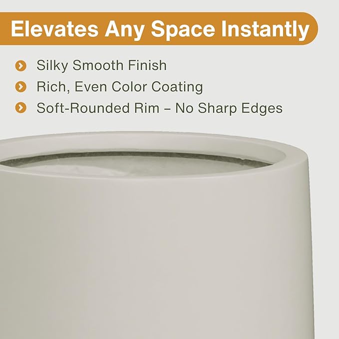 15.3"H x 15"D Conico Fiberstone Round Planter - Christmas Tree Planter, Smooth Finishes, Weather Resistant for Indoor and Outdoor Use, Included 2 Extra Coco Mats (Taupe, 11.7" Pot Opening)