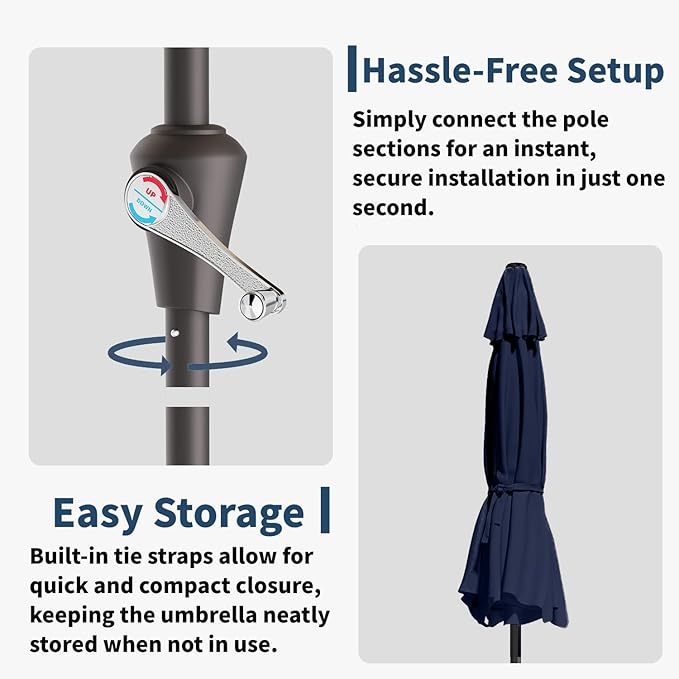 9FT Solar Umbrella 32 LED Lighted Patio Umbrella Table Market Umbrella w/Tilt and Crank, UV-Resistant Outdoor Umbrella for Pool, Garden, Deck, Navy Blue