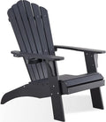 Psilvam Adirondack Chair, Oversized Poly Lumber Fire Pit Chair with Cup Holder, 350Lbs Support Patio Chairs for Garden, Weather Resistant Outdoors Seating, Relaxing Gift for Father & Mother (Black)