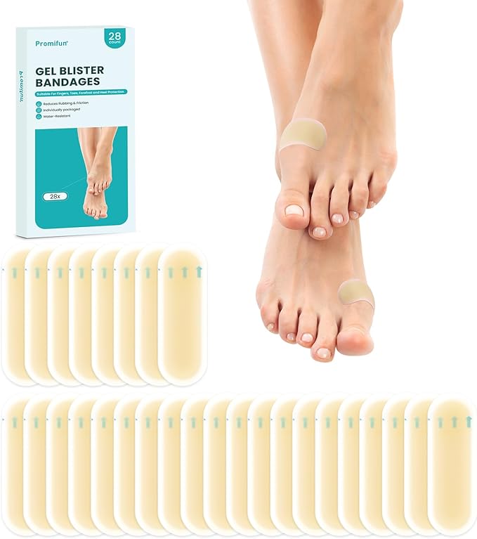 Blister Bandages - 28 ct Hydrocolloid Cushions for Foot, Toe, Heel - Water Resistant Gel Pads for Prevention & Recovery, Bunion Pack
