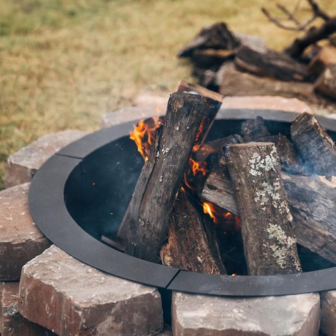 Ash & Ember 46" Outside Dia Steel Fire Pit Liner x 41" Inside - 4 Panel Liner 1.5mm Thick Steel, DIY Above or In-Ground Outdoor Fire Pit, High Temperature Finish, Portable Wood Burning Fire Ring