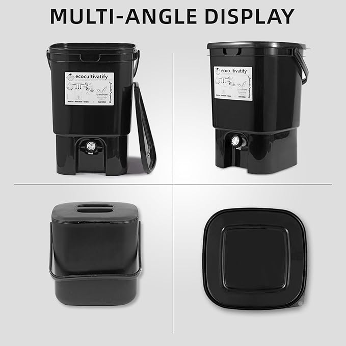 Bokashi Compost Bin, 5 Gallon Composter with Bokashi Bran, Indoor Compost Bin, Kitchen Countertop Compost Bin with Lid, Outdoor Composter Starter Kit