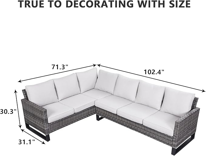 HUMMUH 9 Piece Patio Furniture PE Wicker 6-Seater Outdoor Sectional Sofa Patio Swivel Chairs,Outdoor Chairs with Ottomans Side Table for Porch,Garden,Backyard,Deck