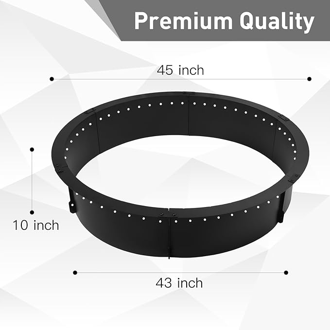 45 inch Fire Pit Ring,Large Round Firepit for Outdoor Fire Liner Wood Burning Heavy Duty Metal Campfire Ring Above or In-Ground, Black 45-Inch Outer/40-Inch Inner Diameter