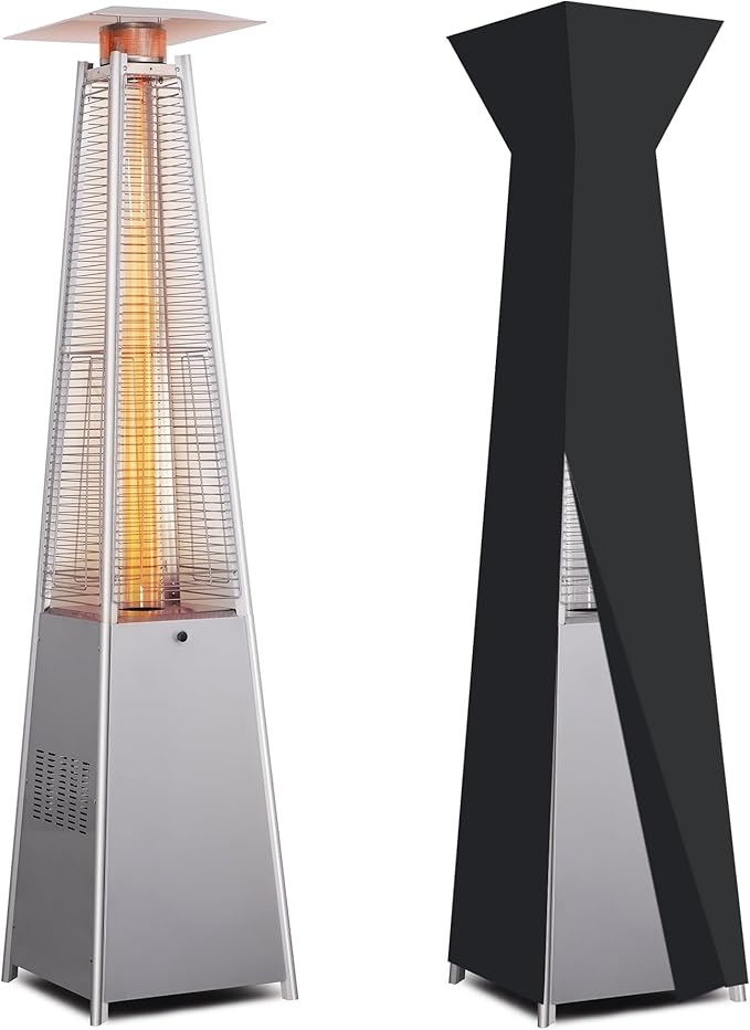 LAUSAINT HOME Pyramid Patio Heaters for Outdoor Use, 48,000 BTU Outdoor Propane Heaters for Patio with Cover & Wheels, 87" Tall Quartz Glass Tube Flame Heater for Deck, Party, Commercial, Restaurant