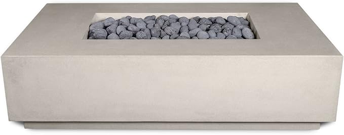 Vivid Heat - 60" Premium Mesa 2 Concrete Fire Bowl Heavy Cement Rectangle Propane Gas Fire Pit - Fire Table, Key Valve GFRC (Natural)