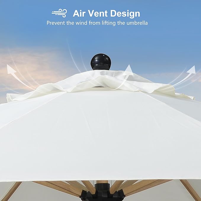 PURPLE LEAF 10 Feet Patio Umbrella with Base Outdoor Umbrella Round Market Umbrella for Table with Push Button Tilt & Crank and 8 Ribs Aluminum Pool Umbrella for Beach Patio, Cream