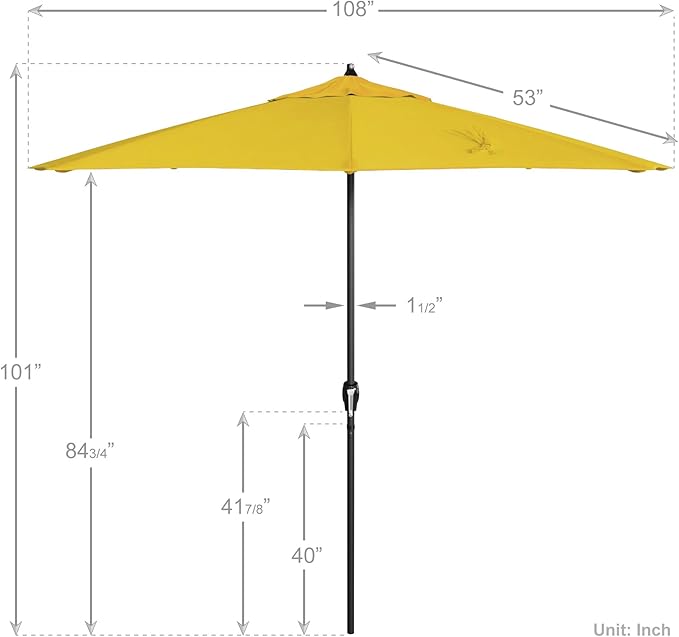 California Umbrella 9' Rd Aluminum Patio Umbrella, Crank Lift, Auto Tilt, Black Finish, Sunbrella Sunflower Yellow