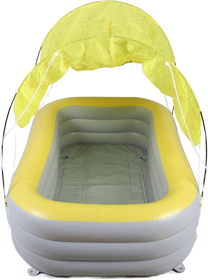 SUNGOOYUE Inflatable Pool Thickened Large Blow Up Swimming Pool with Canopy Slide for Kids Backyard, Child Friendly and Multifunctional Use (Yellow)