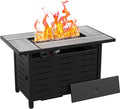 Aoxun 41 Inch Propane Fire Pit with Real Ceramic Tabletop, 50,000 BTU Gas Fire Pit Table with Removable Lid & Lava Rocks, Rectangle Firepit Table for Outside, Patio, Deck, Backyard, Black