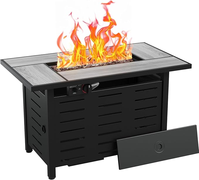 Aoxun 41 Inch Propane Fire Pit with Real Ceramic Tabletop, 50,000 BTU Gas Fire Pit Table with Removable Lid & Lava Rocks, Rectangle Firepit Table for Outside, Patio, Deck, Backyard, Black