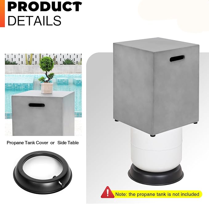 2 Pieces 42-Inch Outdoor Propane Fire Pit Table w/Tank Cover - 50,000 BTU, CSA-Certified Concrete Rectangle Firepits | Integrated Ignition, Steel Lid, Lava Rocks & Rain Cover Included